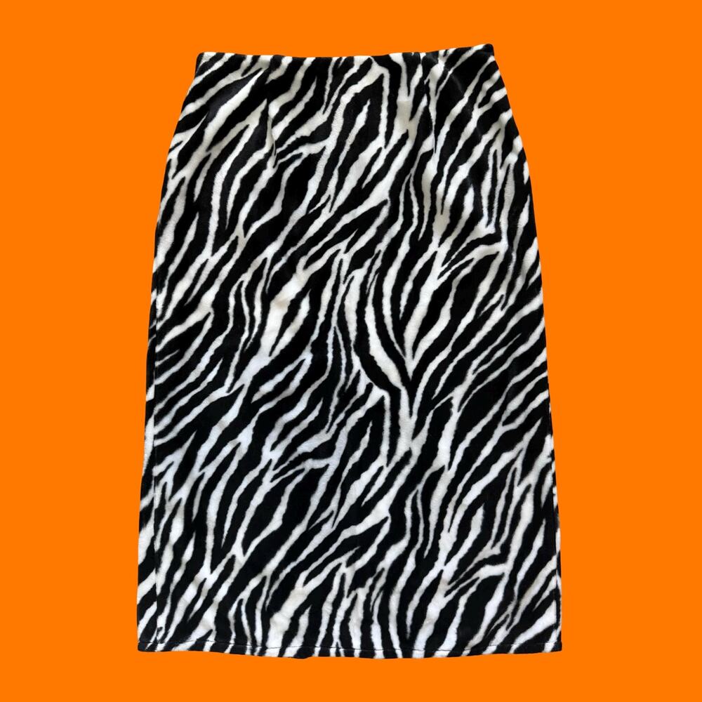 90's vintage zebra print faux fur plush y2k skirt SMALL Charlotte Russe